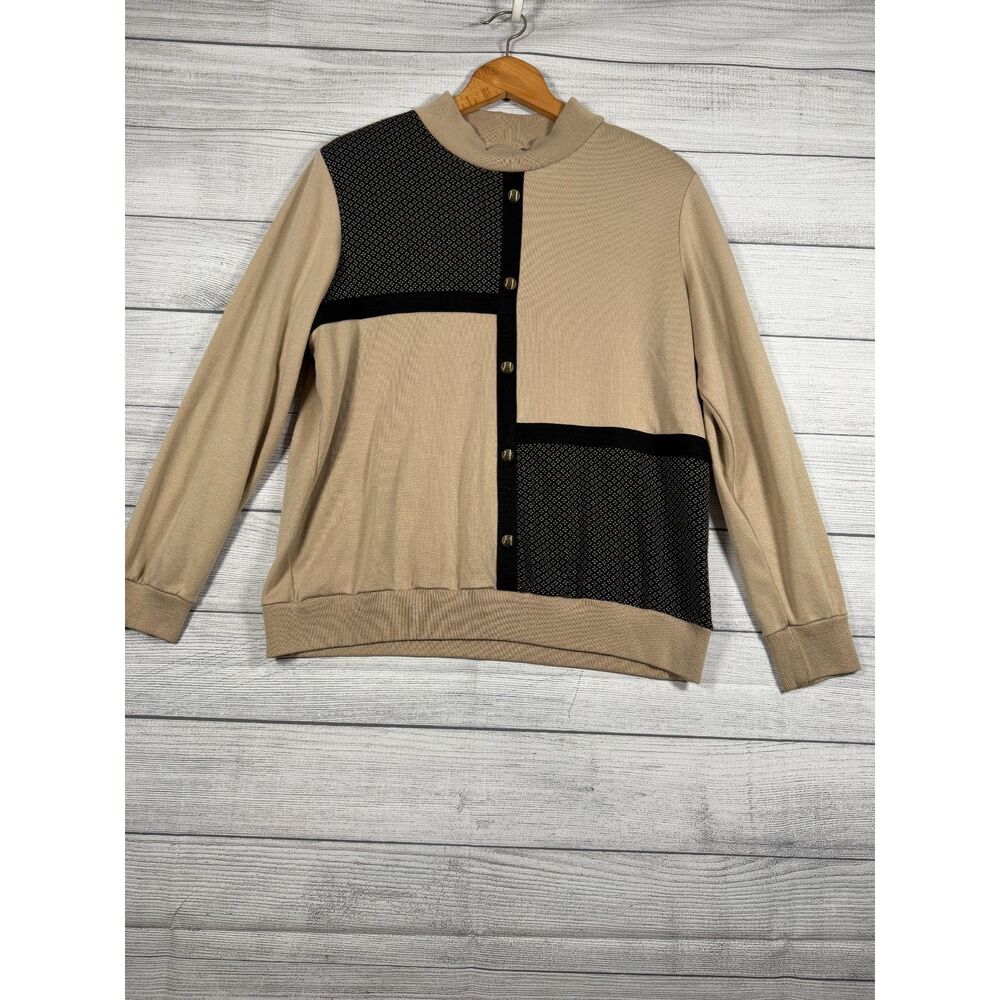 Vintage Alfred Dunner Women’s M Tan Black Colorblock Mock Neck Sweater 4174